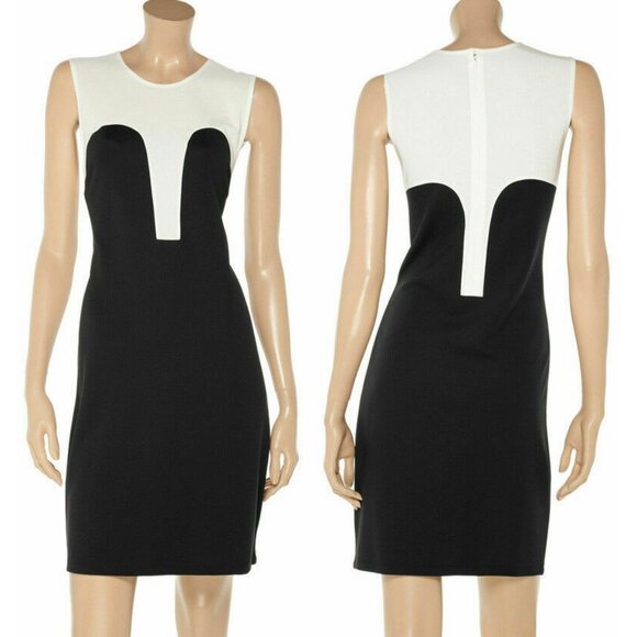 McQ ALEXANDER MCQUEEN DRESS BODYCON CREPE DE CHINE JERSEY BLACK WHITE sz 40 4 - Picture 3 of 8